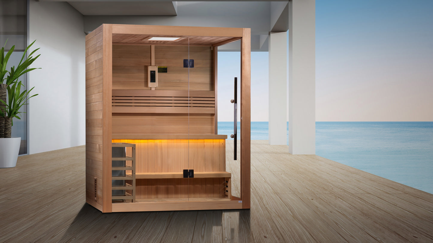 Golden Designs "Hanko Edition" 2 person Indoor Traditional Sauna - Canadian Red Cedar Interior