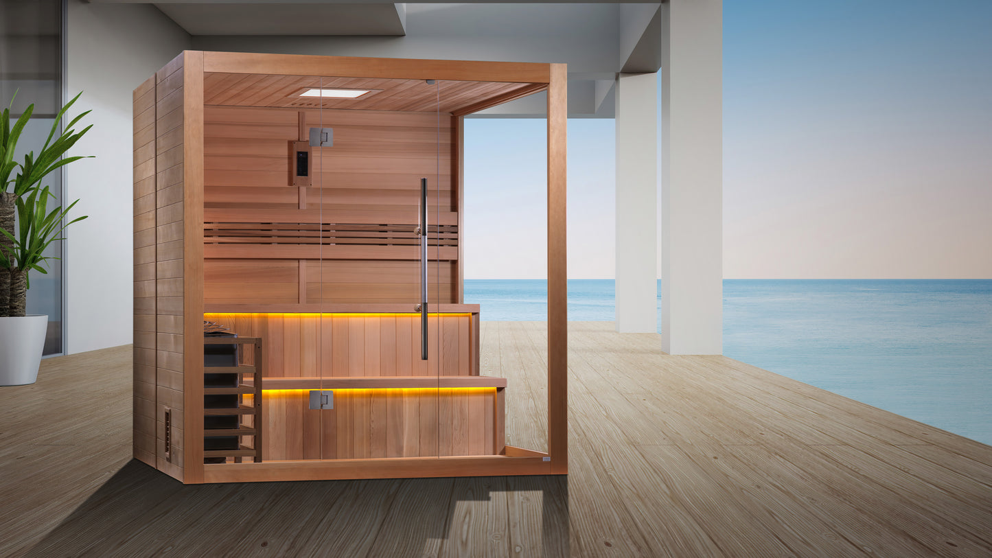 Golden Designs "Kuusamo Edition" 6 person Indoor Traditional Sauna - Canadian Red Cedar Interior