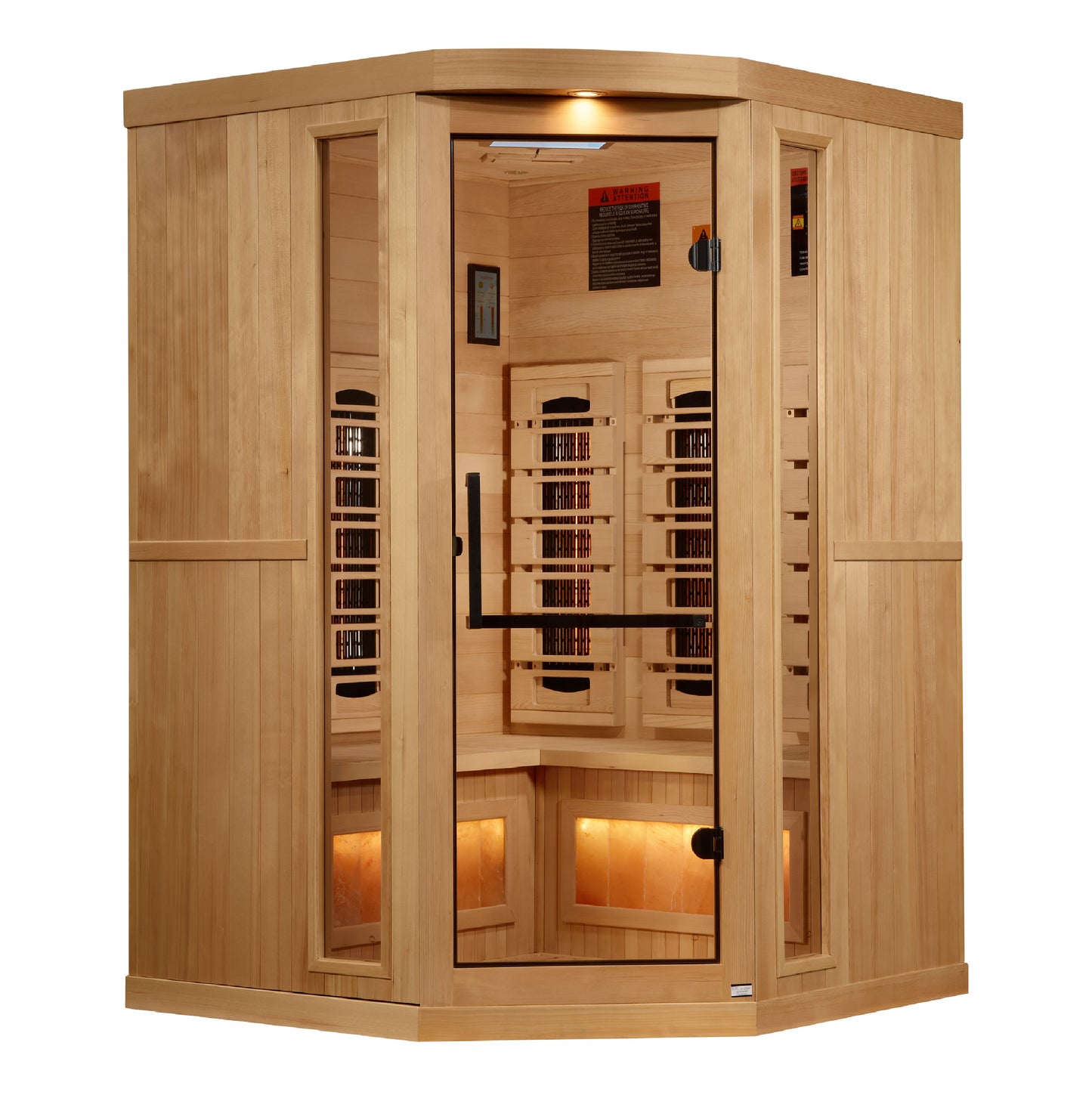 Golden Designs 3 person Corner Full Spectrum PureTech™ Near Zero EMF FAR Infrared Sauna with Himalayan Salt Bar