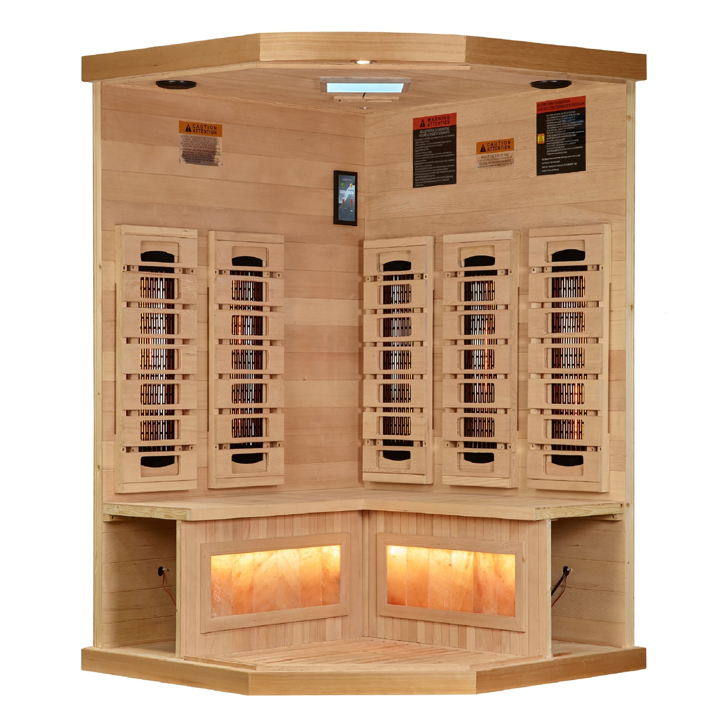 Golden Designs 3 person Corner Full Spectrum PureTech™ Near Zero EMF FAR Infrared Sauna with Himalayan Salt Bar