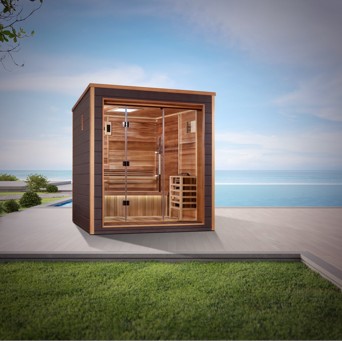 Golden Designs Drammen 3 person Outdoor Traditional Sauna - Canadian Red Cedar Interior