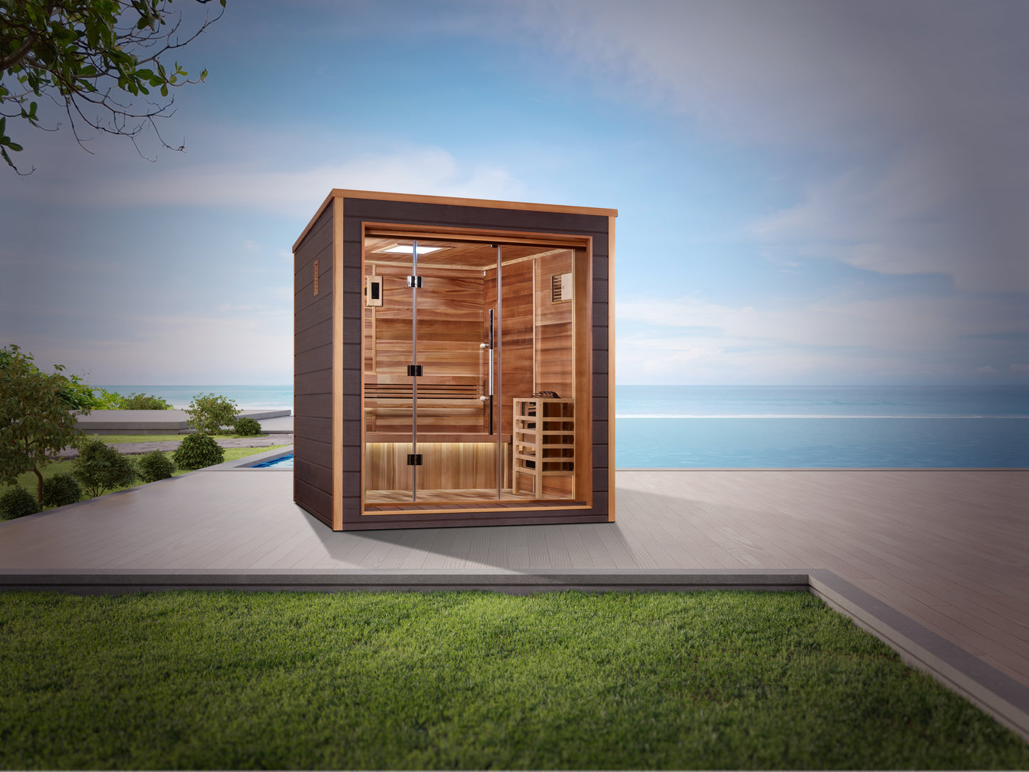 Golden Designs Drammen 3 person Outdoor Traditional Sauna - Canadian Red Cedar Interior