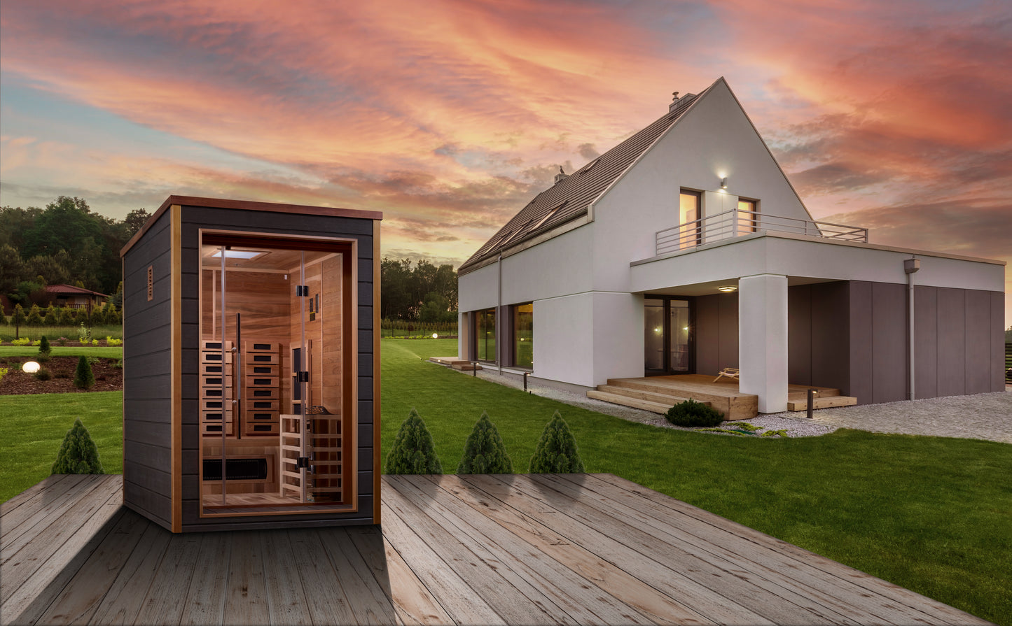 Golden Designs Nora 2 person Hybrid Outdoor Sauna - Canadian Red Cedar Interior