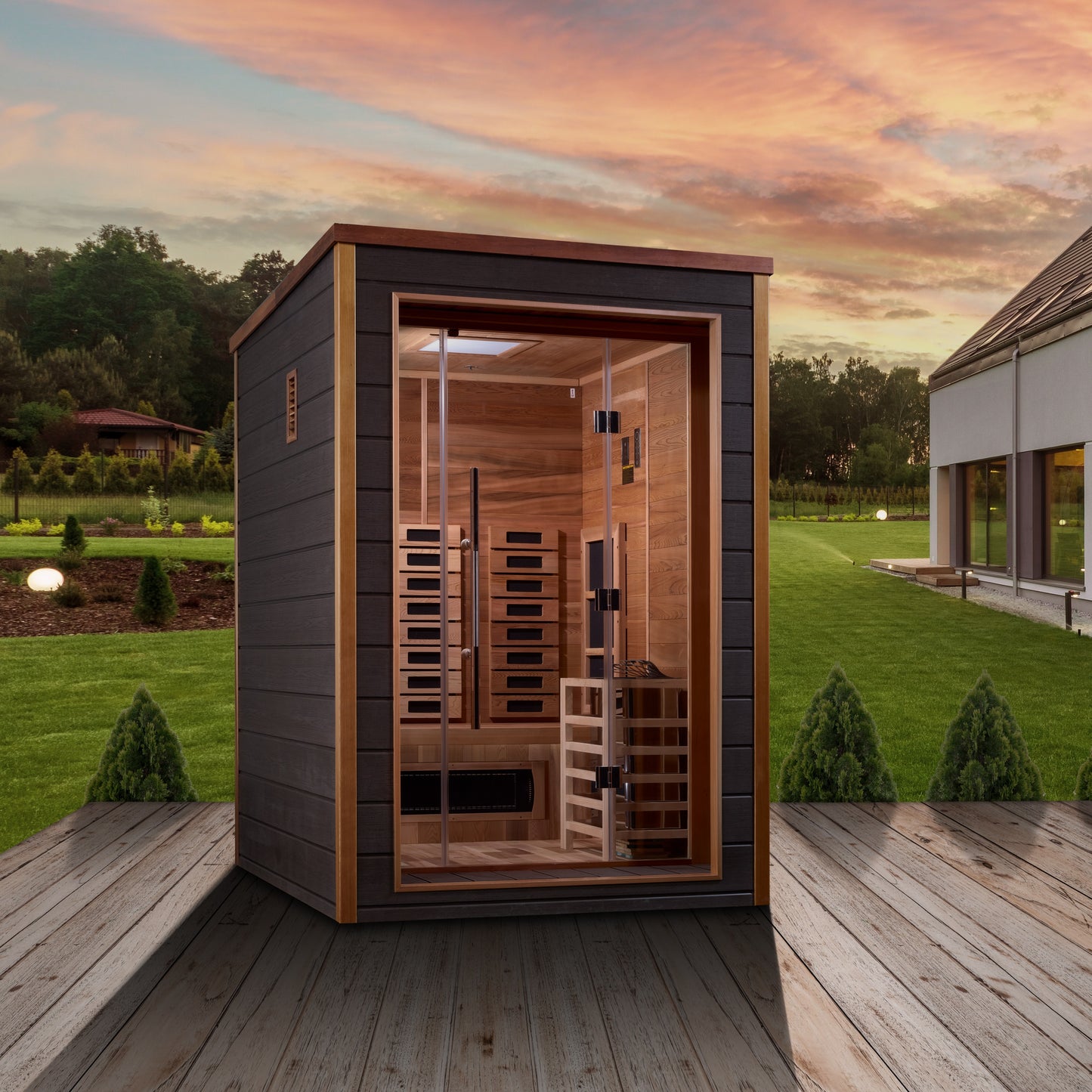 Golden Designs Nora 2 person Hybrid Outdoor Sauna - Canadian Red Cedar Interior
