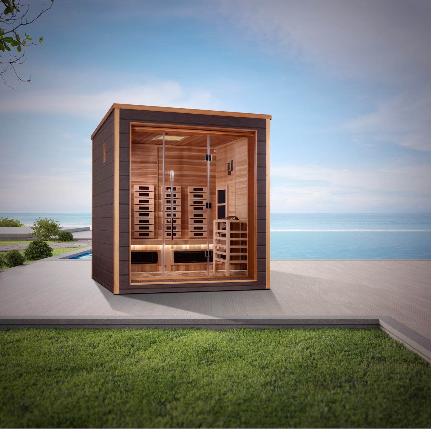 Golden Designs Visby 3 person Hybrid Outdoor Sauna - Canadian Red Cedar Interior