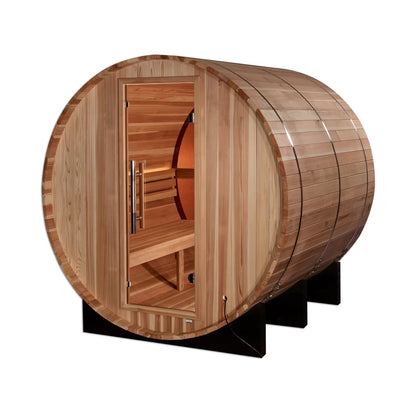 GDI-B024-01 Acrylic Back Wall Golden Designs "Zurich" 4 person Barrel with Bronze Privacy View - Traditional Sauna -  Pacific Cedar