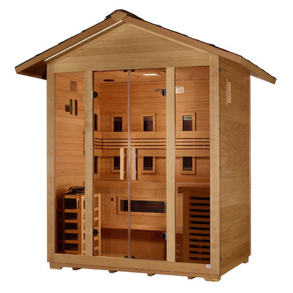 GDI-8125-01 Golden Designs "Gargellen" 5 person Hybrid Outdoor Sauna -  Canadian Hemlock