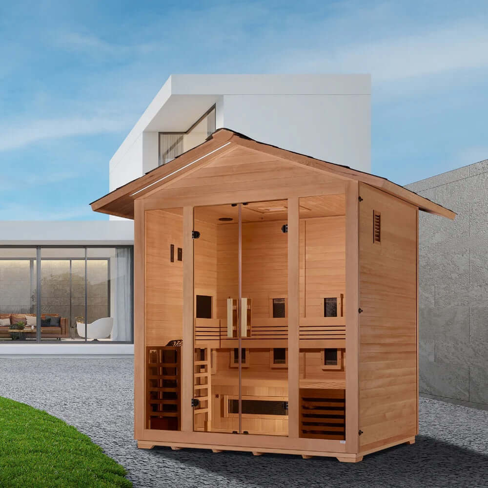 Golden Designs "Gargellen" 5 person Hybrid Outdoor Sauna - Canadian Hemlock