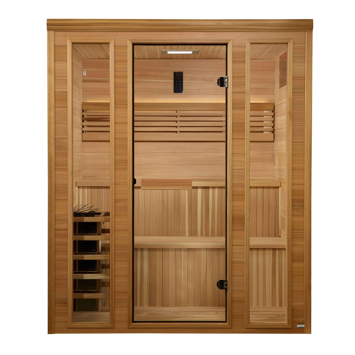 Golden Designs Engelberg cedar sauna interior and bench