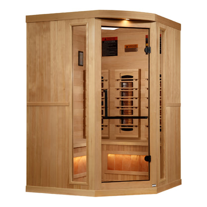 GDI-8035-03 Golden Designs 3 person Corner Full Spectrum PureTech™ Near Zero EMF FAR Infrared Sauna with Himalayan Salt Bar