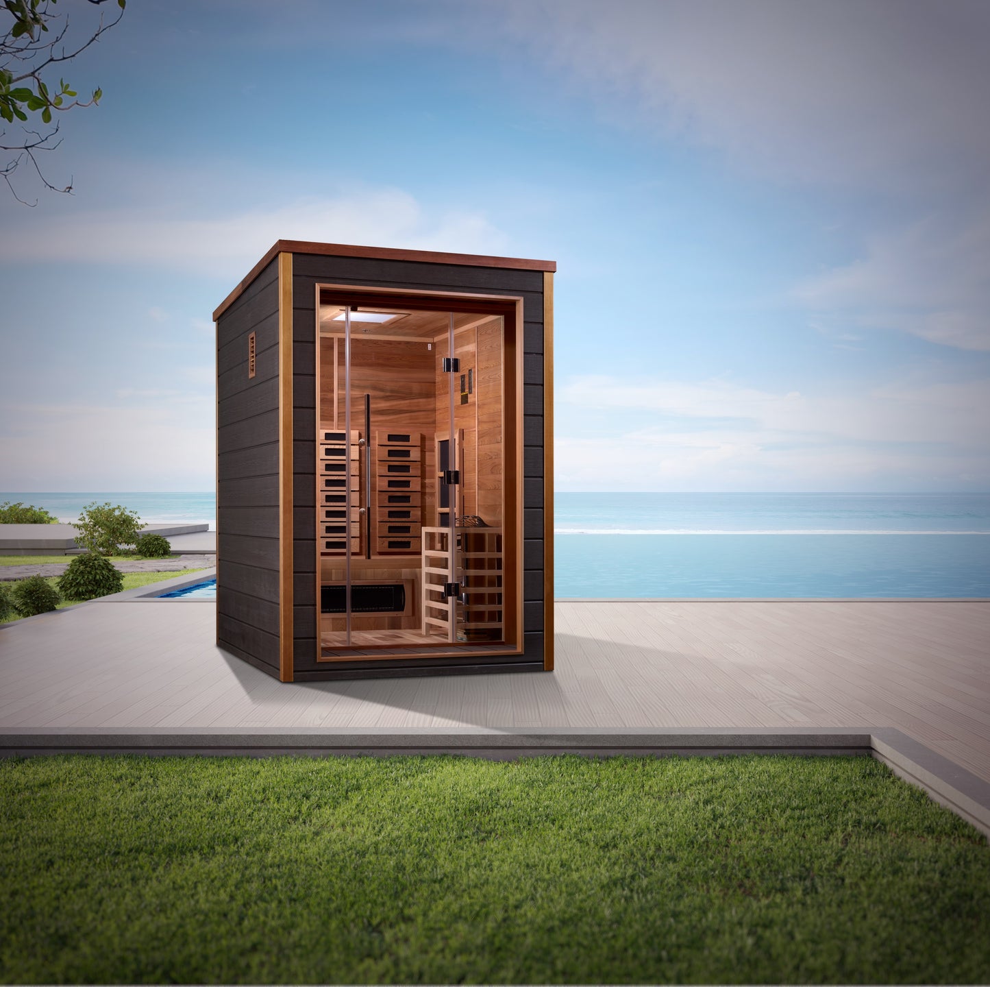 GDI-8222-01 Golden Designs Nora 2 person Hybrid Outdoor Sauna - Canadian Red Cedar Interior