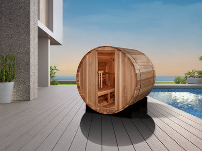 GDI-B002-01 Golden Designs "St. Moritz" 2 person Barrel Traditional Sauna -  Pacific Cedar