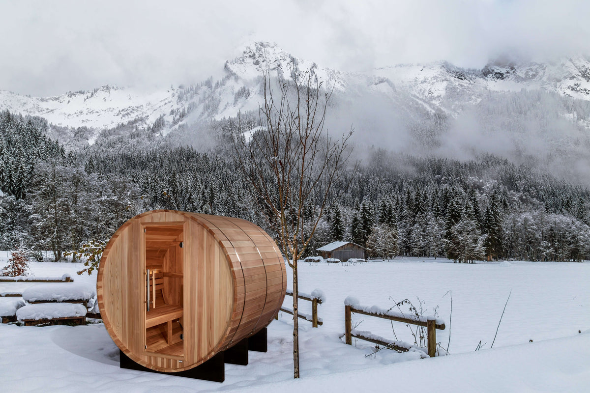 Golden Designs "Arosa" 4 person Barrel Traditional Sauna - Pacific Cedar