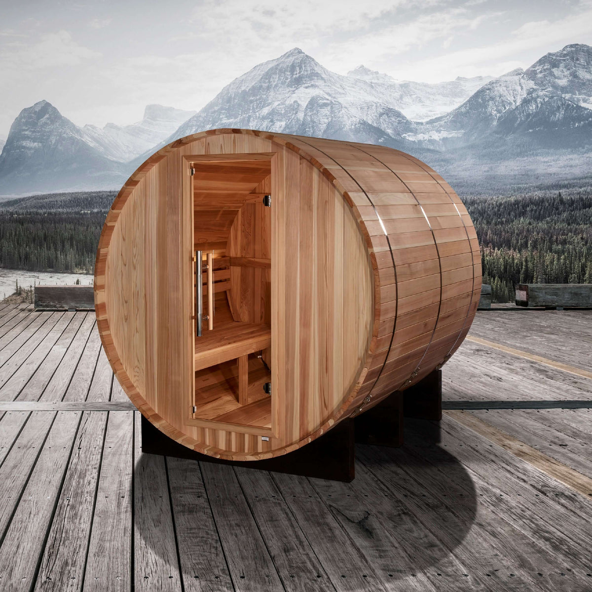 Golden Designs "Arosa" 4 person Barrel Traditional Sauna - Pacific Cedar