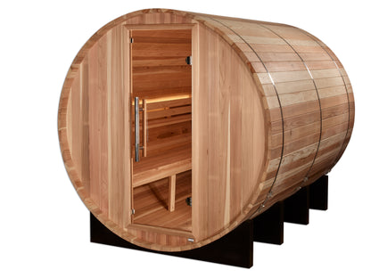 GDI-B006-01 Golden Designs "Klosters" 6 person Barrel Traditional Sauna -  Pacific Cedar