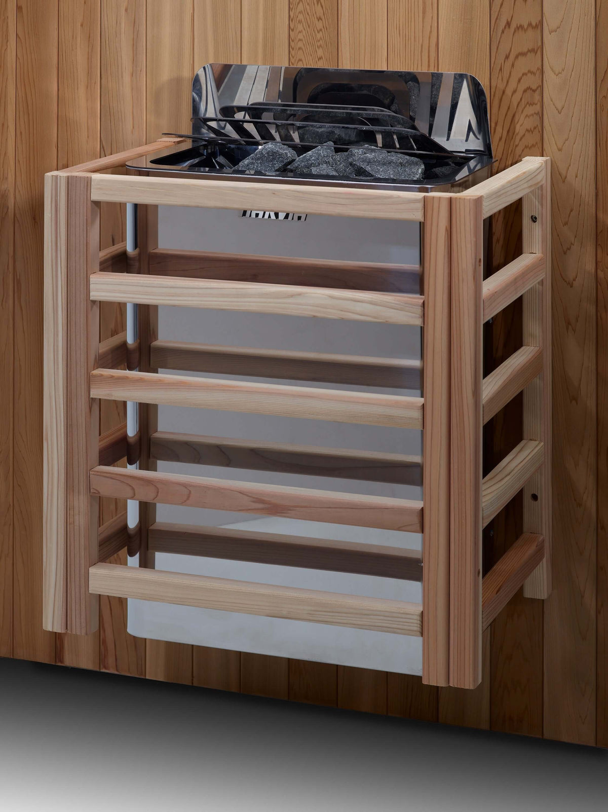 Harvia 8kW heater included with Kaskinen hybrid sauna
