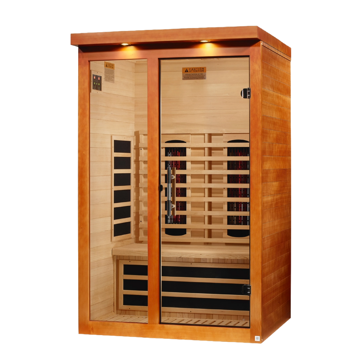 Dynamic Llumeneres DYN-6215-03 full-spectrum infrared sauna left angle