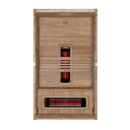 Dynamic Santorini DYN-6009-03 infrared sauna interior and heater layout