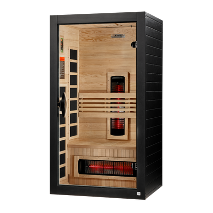 Dynamic Santorini DYN-6009-03 full-spectrum infrared sauna left angle