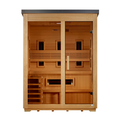 Golden Designs Carinthia GDI-8023-01 three-person outdoor hybrid sauna front view