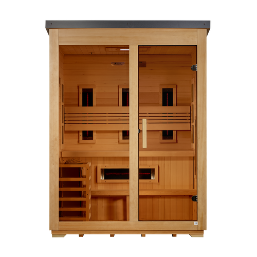 Golden Designs Carinthia GDI-8023-01 three-person outdoor hybrid sauna front view