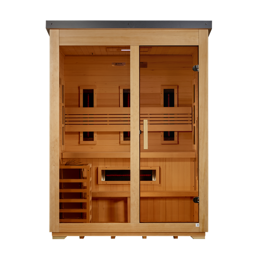 Golden Designs Carinthia GDI-8023-01 three-person outdoor hybrid sauna front view