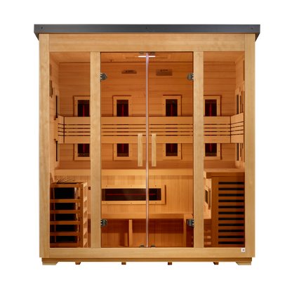 Golden Designs Gargellen GDI-8025-01 five-person outdoor hybrid sauna front view