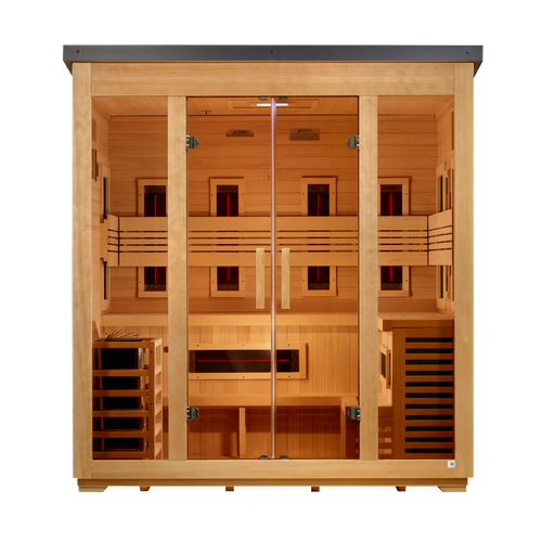 Golden Designs Gargellen GDI-8025-01 five-person outdoor hybrid sauna front view