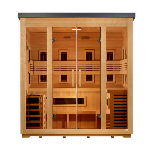 Golden Designs Gargellen GDI-8025-01 five-person outdoor hybrid sauna front view