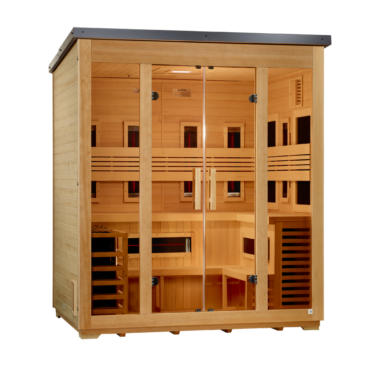 Golden Designs Gargellen GDI-8025-01 outdoor hybrid sauna left angle