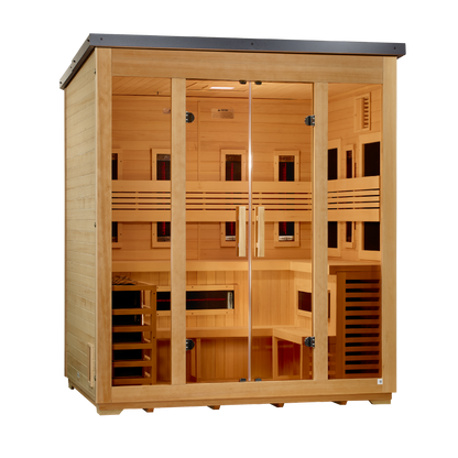 Golden Designs Gargellen GDI-8025-01 outdoor hybrid sauna left angle