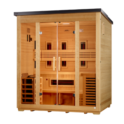 Golden Designs Gargellen GDI-8025-01 outdoor hybrid sauna right angle