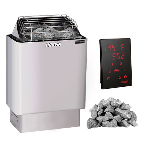 Harvia KIP80W 8 kW sauna heater package with Xenio Wi-Fi control and stones