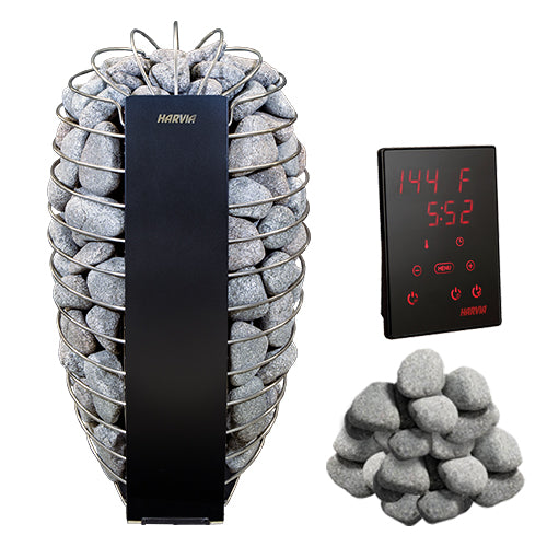 Harvia Spirit sauna heater package with Wi-Fi control and rounded sauna stones