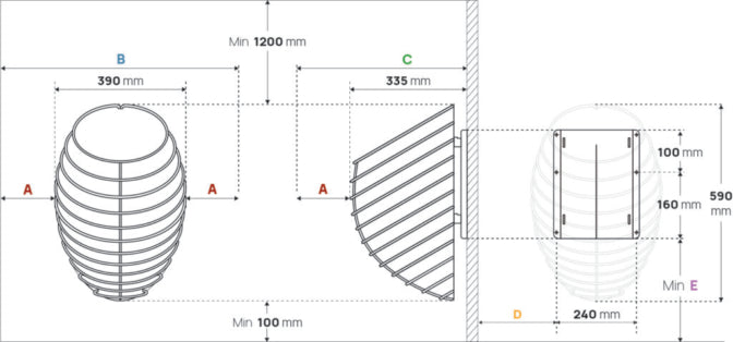 HUUM DROP heater dimensions and safety clearances