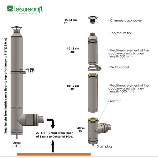 Leisurecraft CHISID side-exit sauna chimney kit diagram