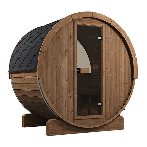 SaunaLife E6W Ergo Outdoor Barrel Sauna with Rear Window – 3-Person