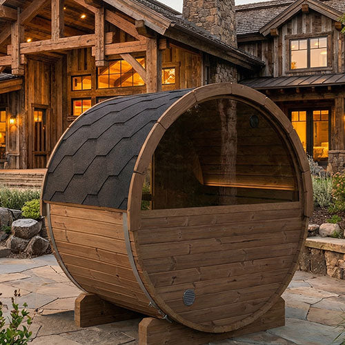 SaunaLife E6W outdoor barrel sauna alternate product view 1