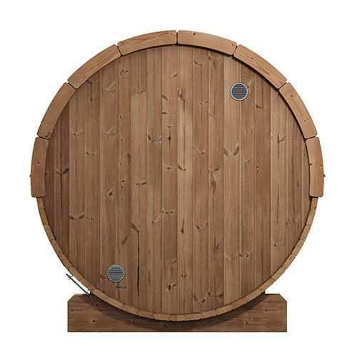 SaunaLife E7G glass-front outdoor barrel sauna alternate product view 3
