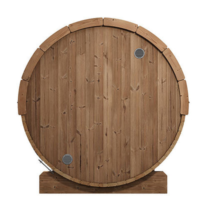 SaunaLife E7G glass-front outdoor barrel sauna alternate product view 3