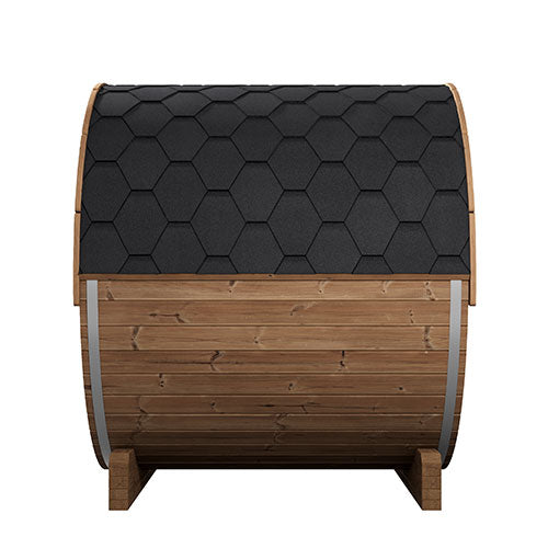 SaunaLife E7G glass-front outdoor barrel sauna alternate product view 4