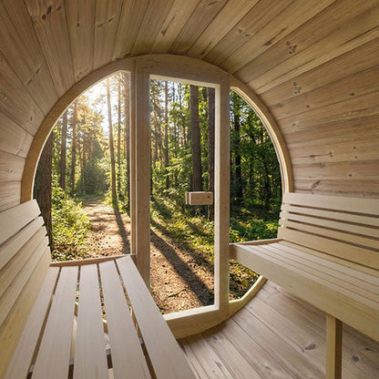 SaunaLife E7G glass-front outdoor barrel sauna alternate product view 6