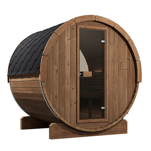 SaunaLife E7W Ergo Outdoor Barrel Sauna with Rear Window – 4-Person