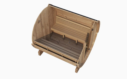 SaunaLife E8 outdoor barrel sauna side view