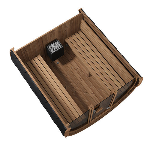 SaunaLife E8G glass-front outdoor barrel sauna alternate product view 5