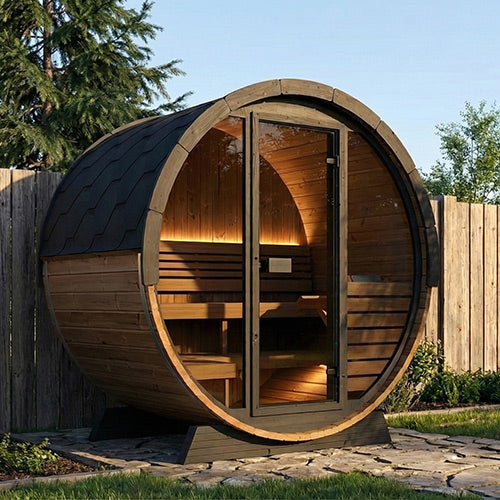 SaunaLife EE6G Ergo Elegance outdoor barrel sauna alternate product view 1