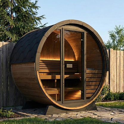 SaunaLife EE6G Ergo Elegance outdoor barrel sauna alternate product view 1