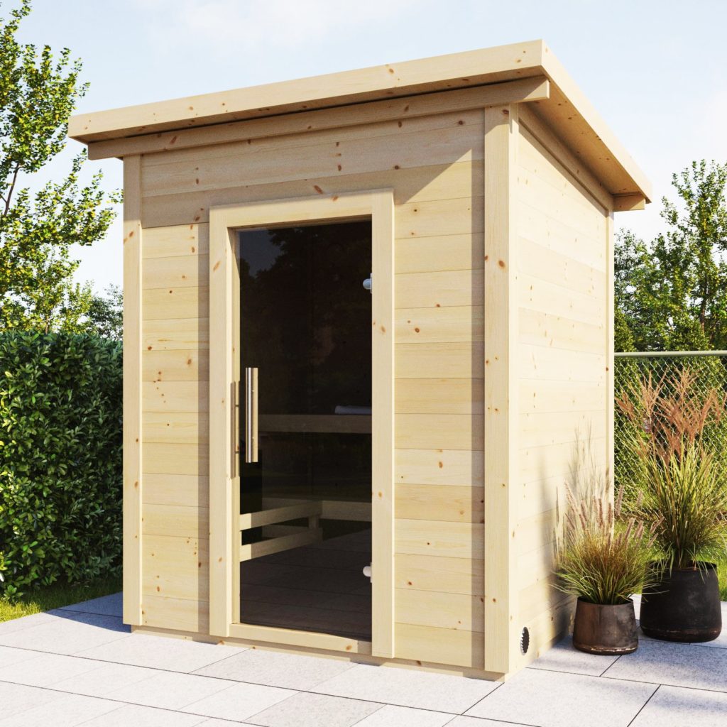 SaunaLife G2 installed outdoor sauna exterior